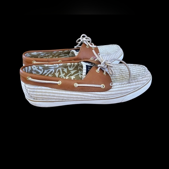 Women's Sperry Top Slider Casual Striped‎ Boat Shoes with Tan Details Size 12 - Picture 1 of 7